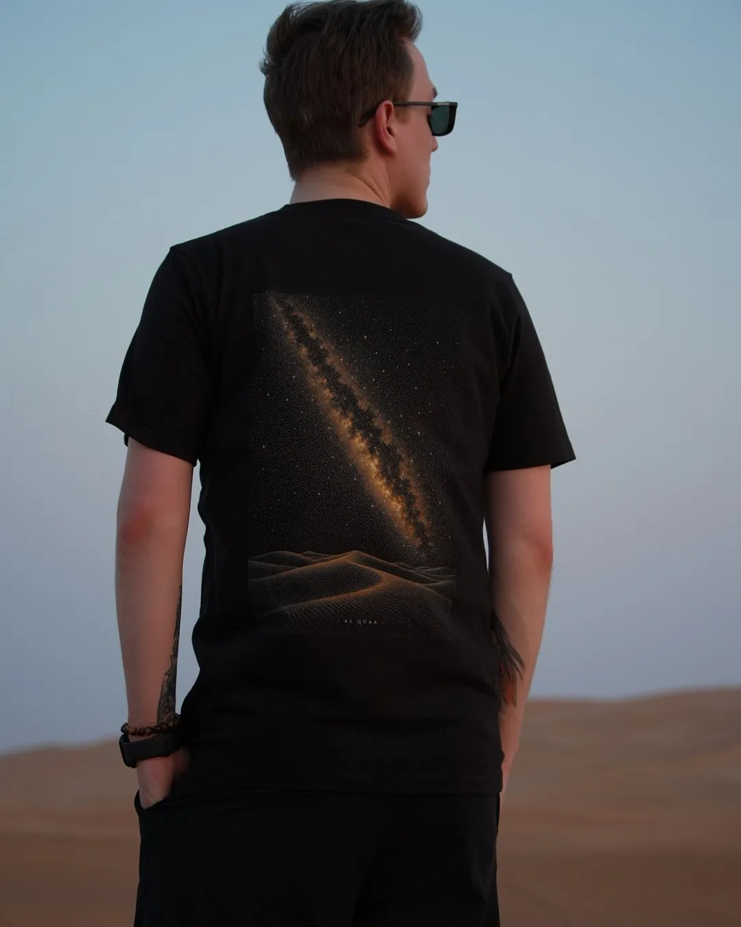 Al Quaa Galaxy — Regular, regular fit, worn in the dunes — the design across the back